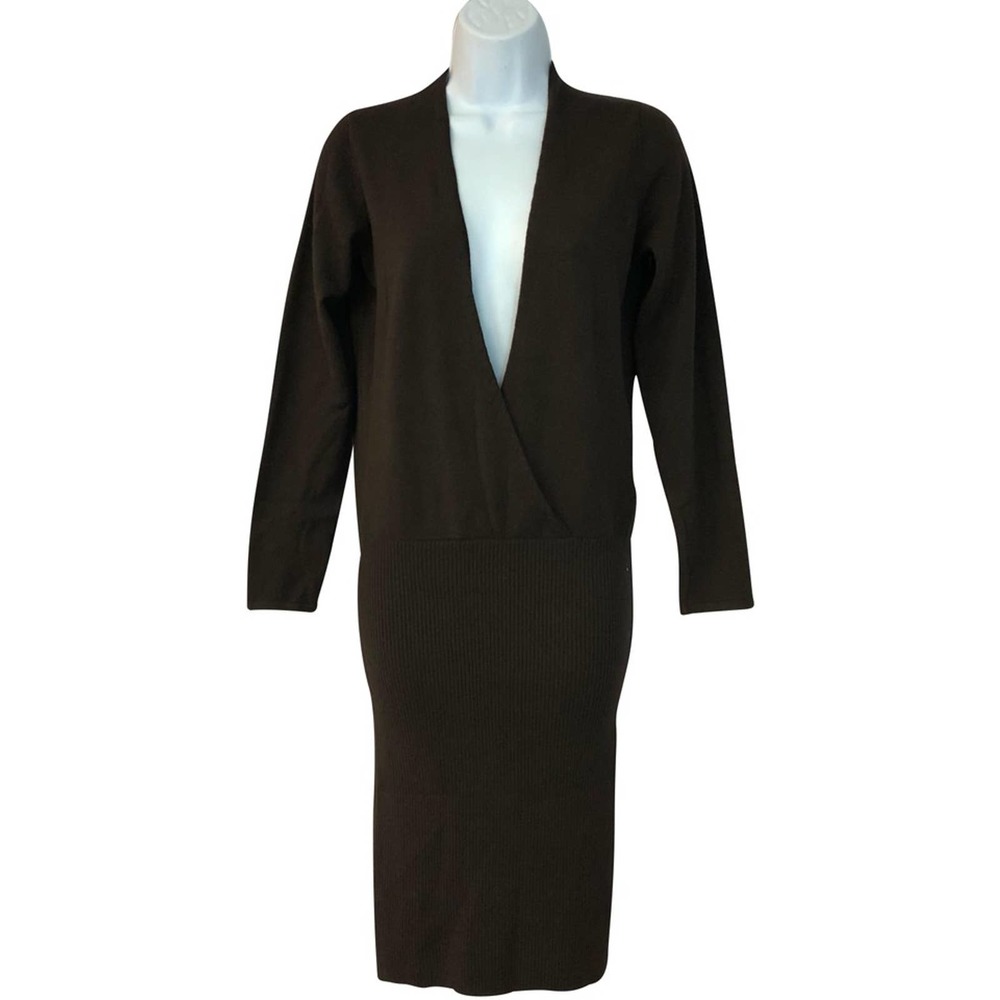 PIACENZA DARK BROWN CASHMERE KNIT SWEATER DRESS 40